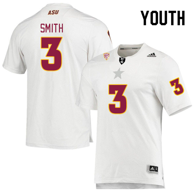 Youth #3 Clayton Smith Arizona State Sun Devils College Football Jerseys Stitched Sale-White - Click Image to Close